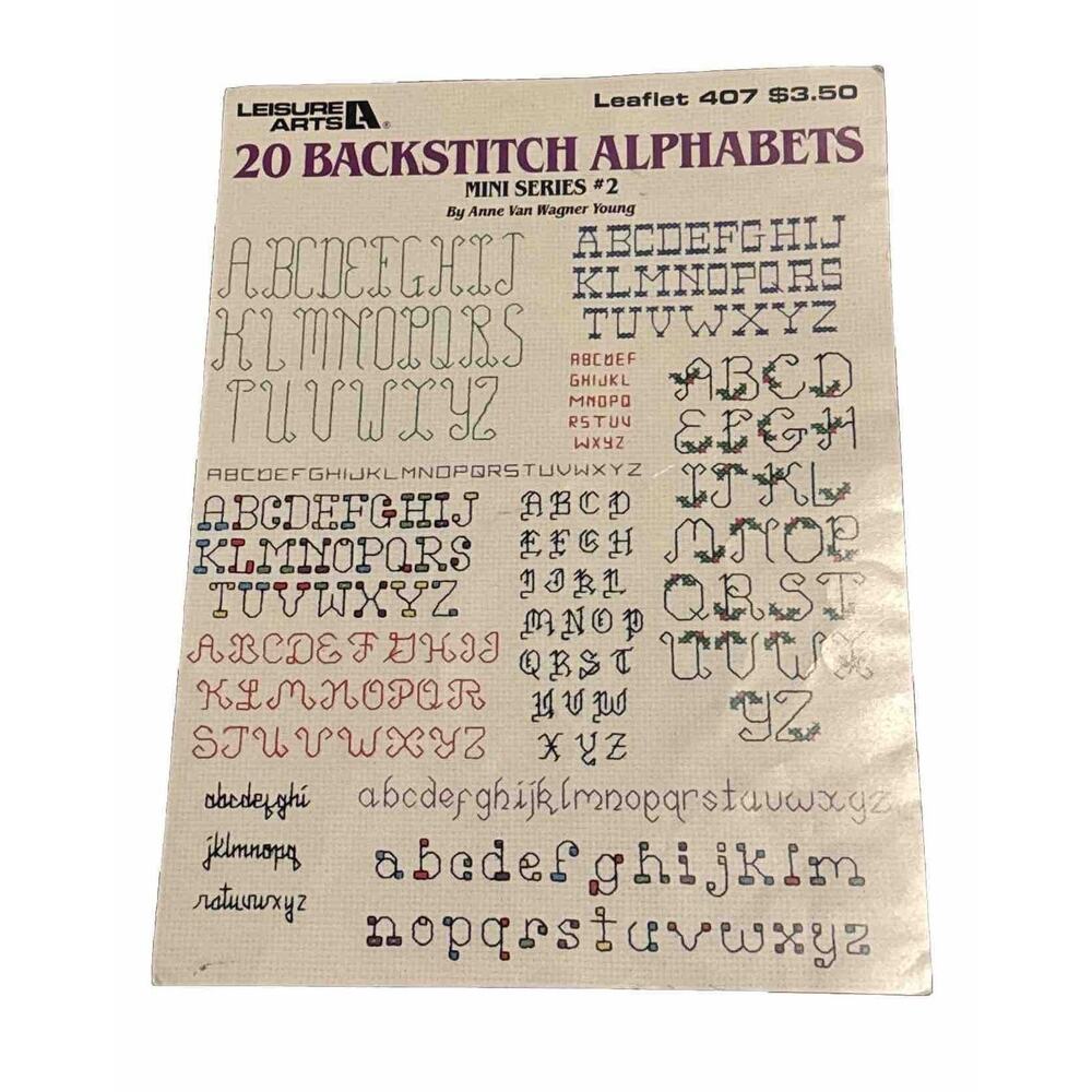 20 Backstitch Alphabets Leisure Arts Leaflet #407 Cross Stitch 1985 VTG Series 2